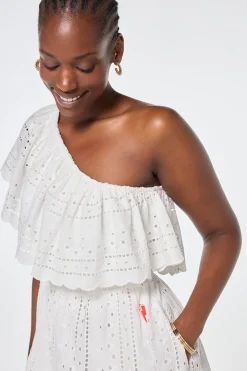 Women Scamp & Dude White One Shoulder Broderie Tiered Midi Dress
