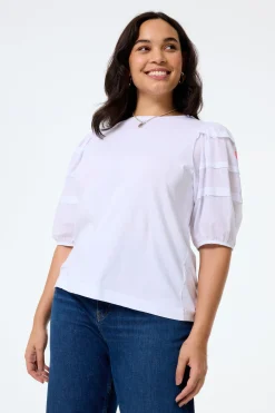 Women Scamp & Dude White Pintuck Sleeve T-Shirt