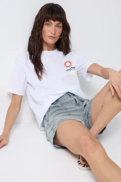 Women Scamp & Dude White Sun Graphic T-Shirt