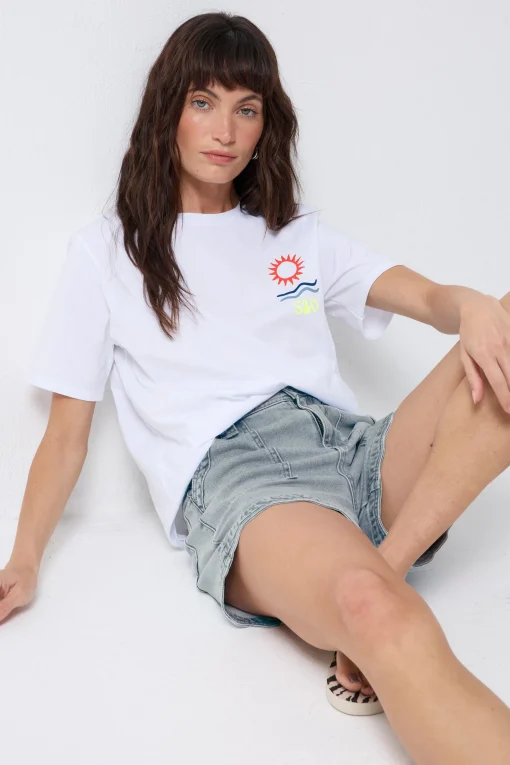 Women Scamp & Dude White Sun Graphic T-Shirt