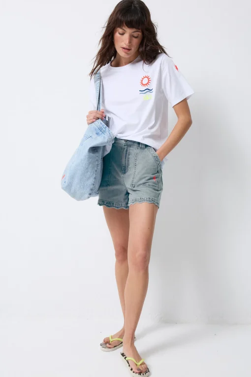Women Scamp & Dude White Sun Graphic T-Shirt