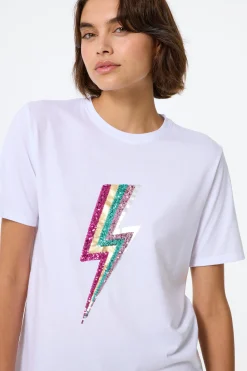 Women Scamp & Dude White with Multi Coloured Sequin and Foil Lightning Bolt T-Shirt