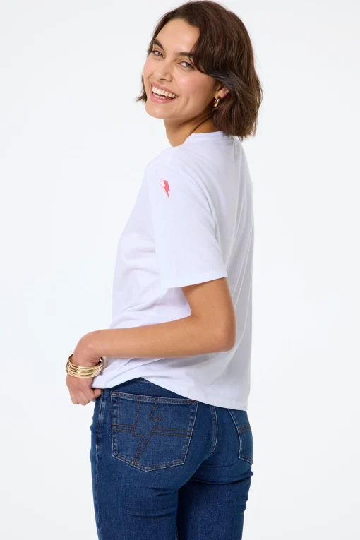 Women Scamp & Dude White with Multi Coloured Sequin and Foil Lightning Bolt T-Shirt
