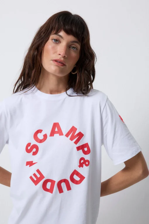 Women Scamp & Dude White with Red Scamp & Dude Logo T-Shirt