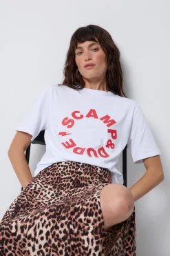 Women Scamp & Dude White with Red Scamp & Dude Logo T-Shirt